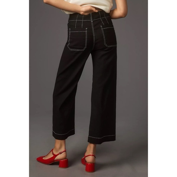 NWT Anthropologie The Colette Wide Leg Linen Pants Maeve Magic Contrast Black 27 - Picture 4 of 14